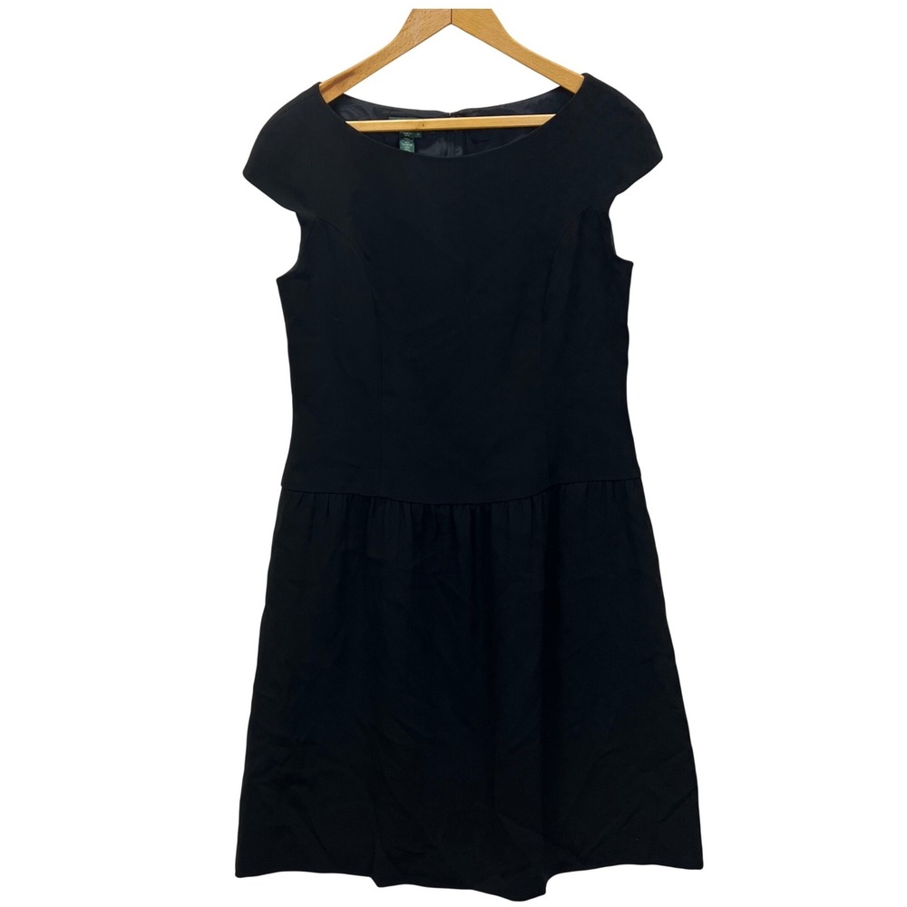 Lauren Ralph Lauren VTG Dress Women 14 Black Drop Waist Cap Sleeve Boatneck READ